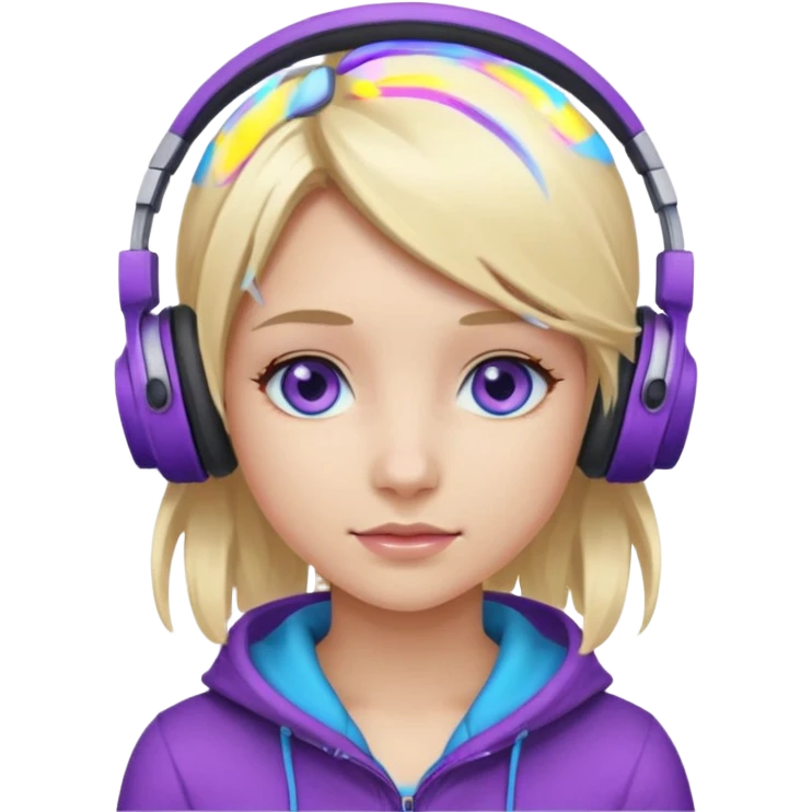 girl blond hair with purple highlights in hair blue eyes and wearing headphones emoji
