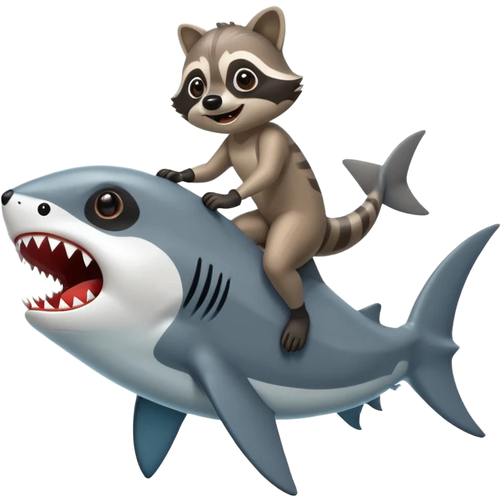 Raccoon riding a shark emoji