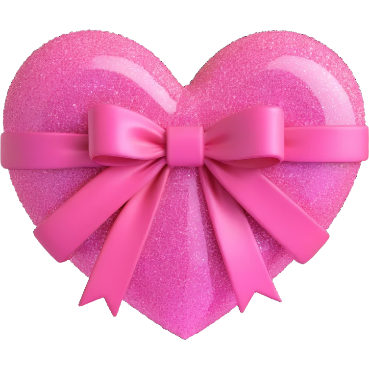 pink glittery heart with a pink bow, 3D style, shiny and vibrant emoji