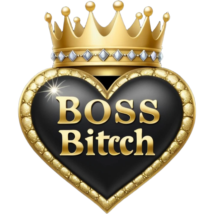 Black Hearts and crowns with glitter and the words boss bitch emoji