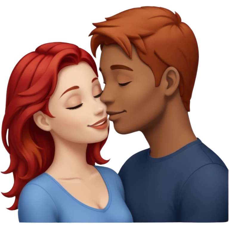kissy face between brown hair man and redhead woman emoji