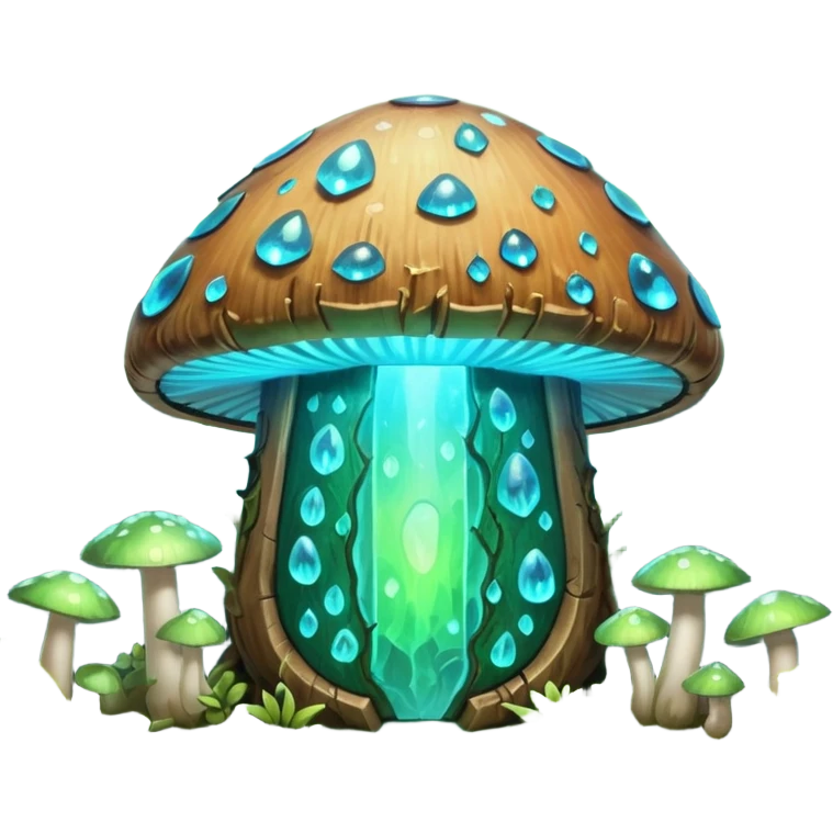 magical mushroom shield object icon, shield crafted from mushroom bark, glowing spores, fantasy forest design, soft green-blue aura, 3D cartoon, mobile game icon style, centered, clean background, no text, no watermark
 
 emoji