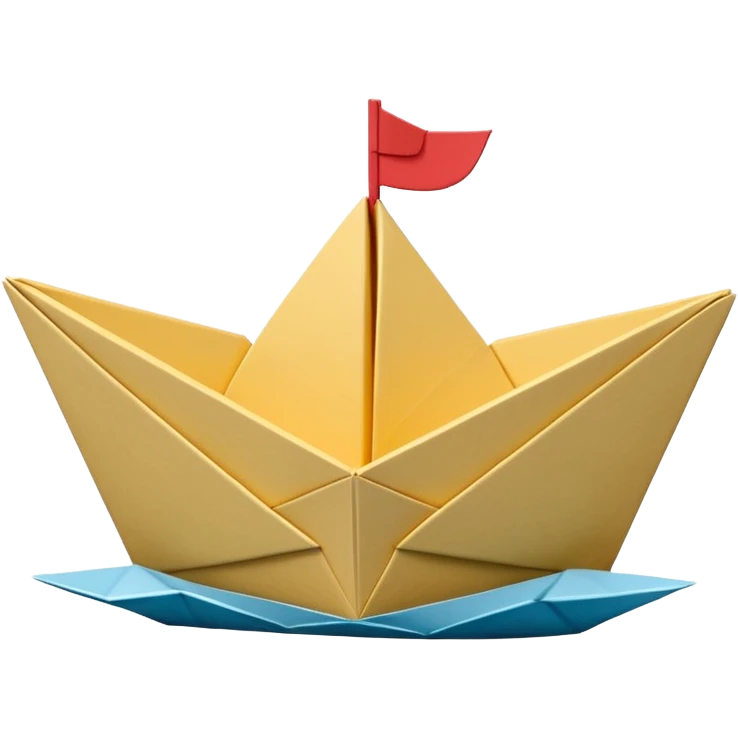 3D render of Paper Boat made entirely of folded origami paper, sharp creases, cardboard texture, matte finish, visible paper grain, craft aesthetic, Apple emoji style, isolated on white background --v 6.0 emoji