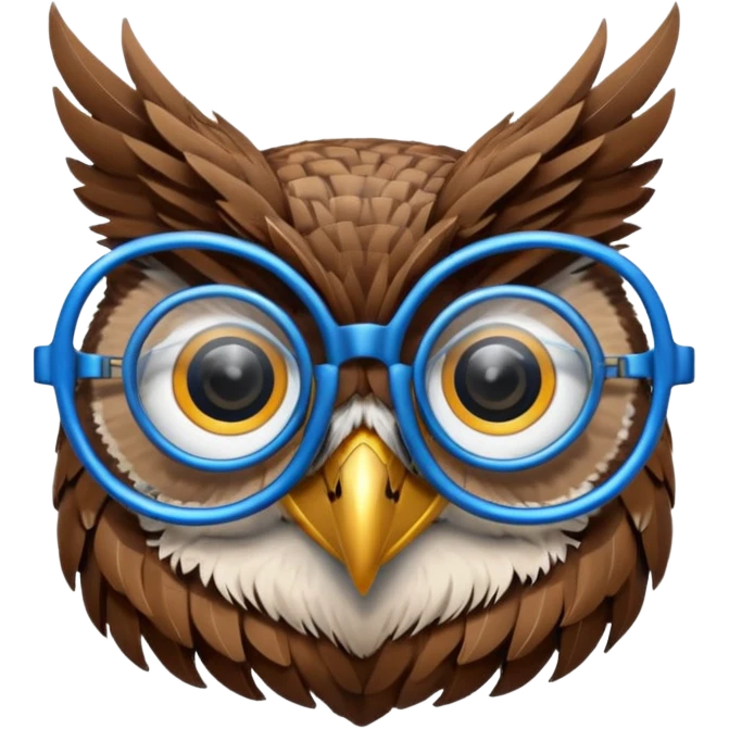 Create a high-quality 3D render that transforms the emojis 👓 ⚡ 🦉 into realistic 3D objects.
 emoji