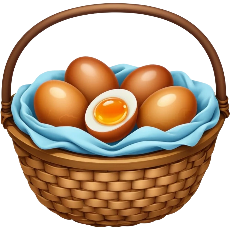 Tea eggs marbled brown appearance in basket, simplified emoji style with bold outlines and bright colors, cartoon style Chinese breakfast Cha Ye Dan emoji