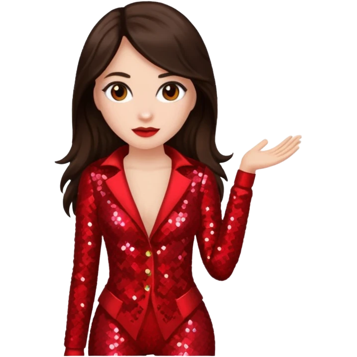 Bride of Dracula with long dark brown hair, red sequin outfit emoji