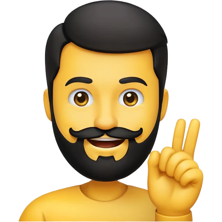 rounded yellow emoji face with a black beard, mouth facing to the side, raising one eyebrow, making a 'no' gesture with its hand emoji