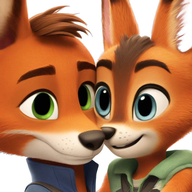 Nick Wilde the orange fox from Zootopia and Judy Hopps the grey bunny from Zootopia hugging each other emoji