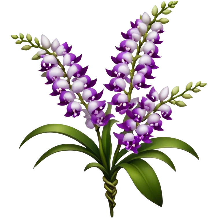big bouquet white purple Rhynchostylis Orchid, stem, leaf, luxuriant emoji
