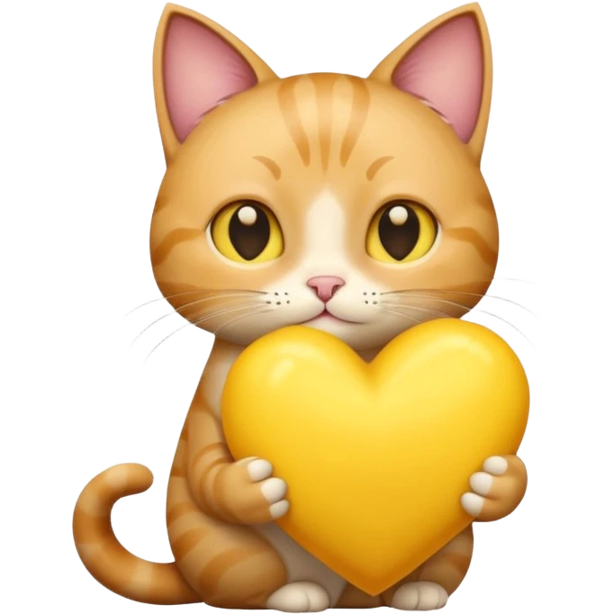 un gatto super realistico che tiene in mano un cuore giallo enorme emoji