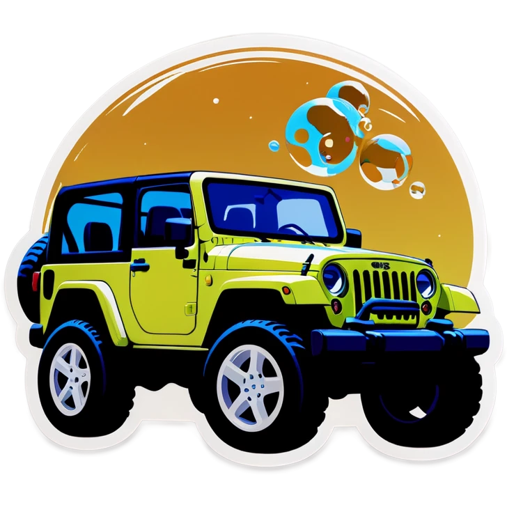 Two jeeps on sand with bubbles emoji