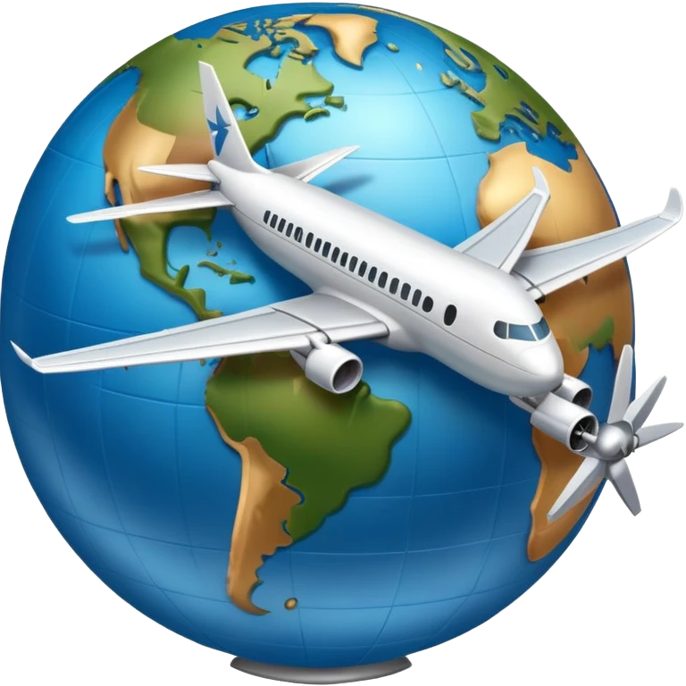 Globe with airplane flying around it, representing travel emoji