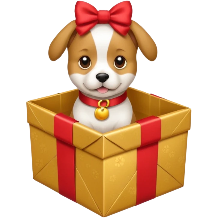 Dog in wrapped new yaer box emoji