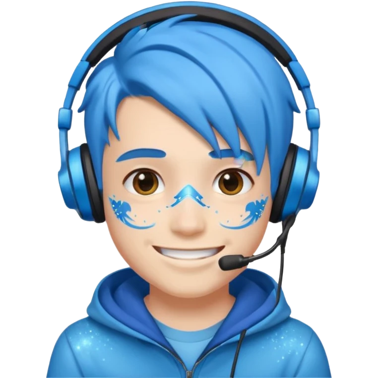 glitter blue gamer boy happy blue hair emoji