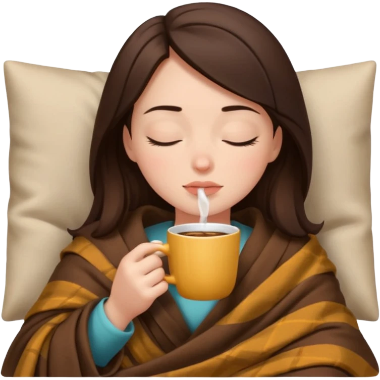 girl brunette inside a blanket sipping coffee eyes closed emoji