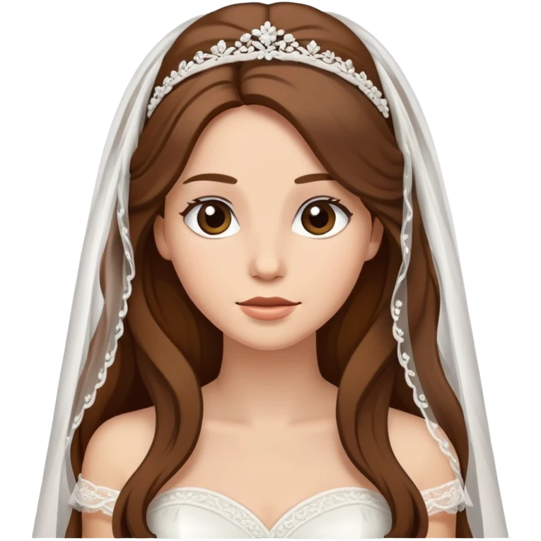 beautiful brown long hair bride with veil emoji