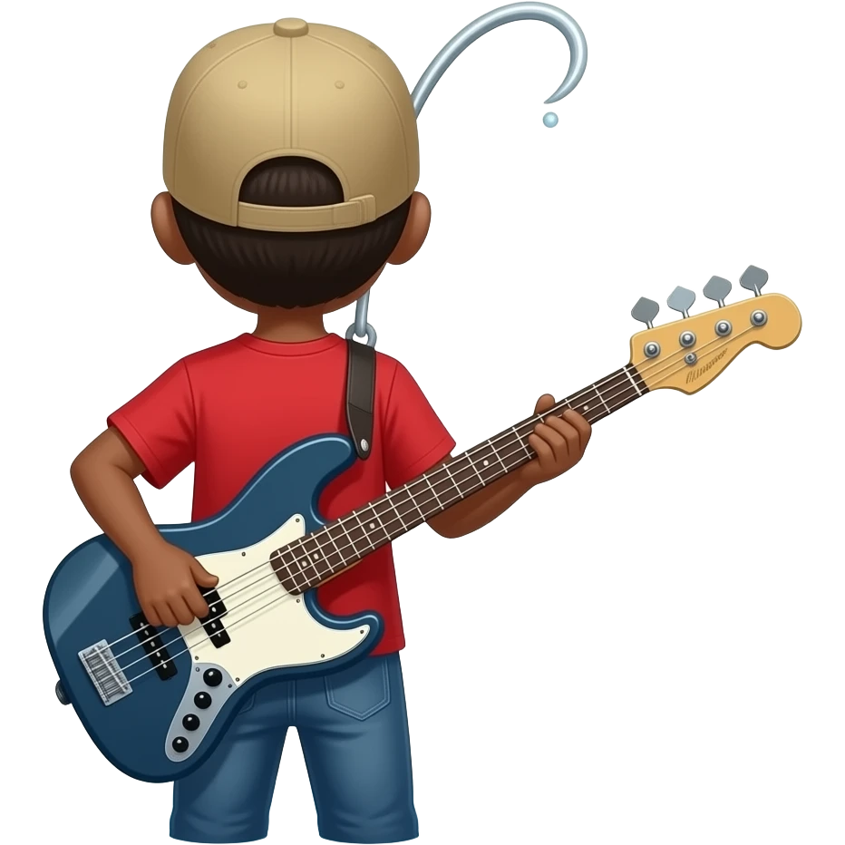 a kid facing the other way hooked into a big bass in the water,no hat and red shirt and bit darker skin emoji