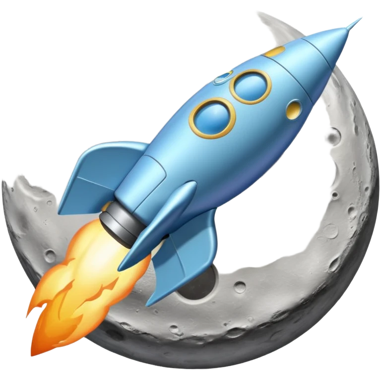 a pastel baby blue rocket ship landing on the moon  emoji