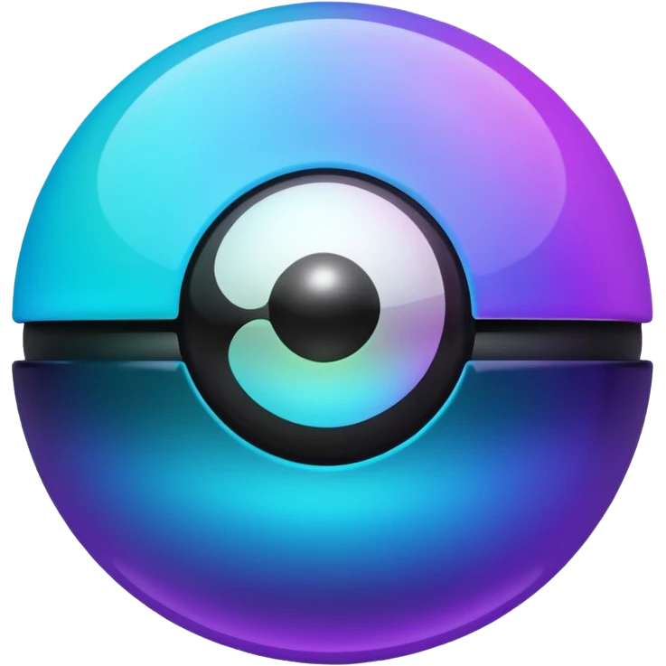 Magic glowing neon-Cyan-purple-gradient iridescent exotic magical glossy glassy 8-ball emoji