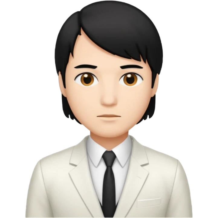 Man in a white suit with black hair in a bob emoji