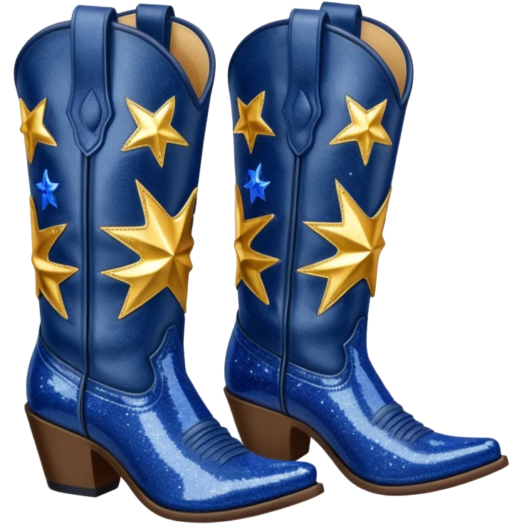 Realistic navy blue fashion cowgirl boots with sparkly shiny glitter  emoji