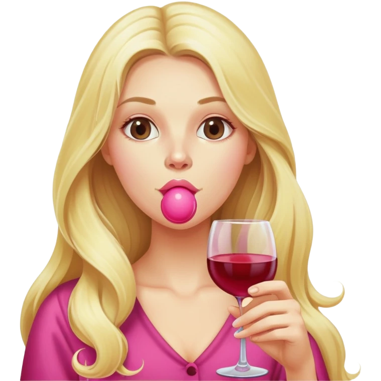 Long Blonde blowing bubblegum wine emoji