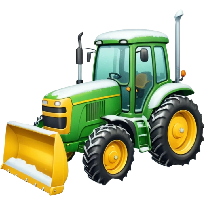 Green tractor with yellow blade pushing snow emoji