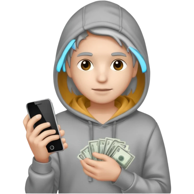 Silver skin, hoodied holding phone and money emoji
