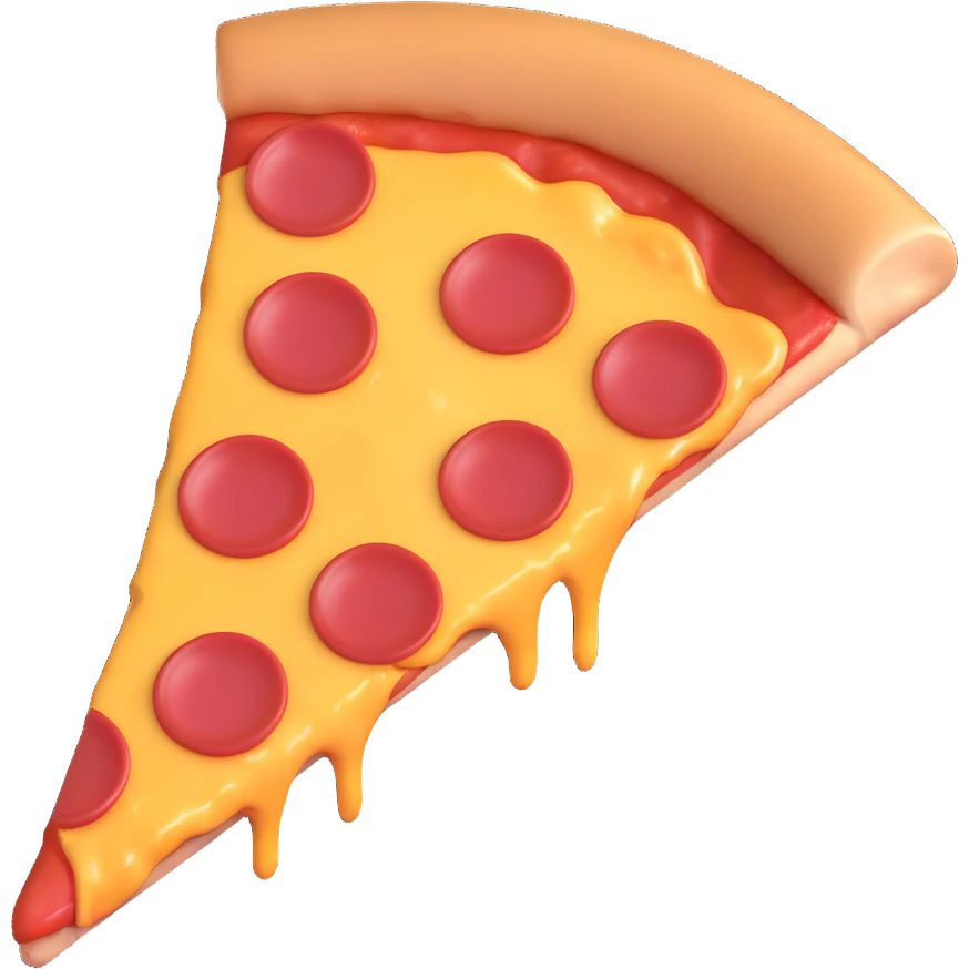 slice of pizza, 3D emoji style, shiny cheese, realistic pepperoni, soft shadows emoji