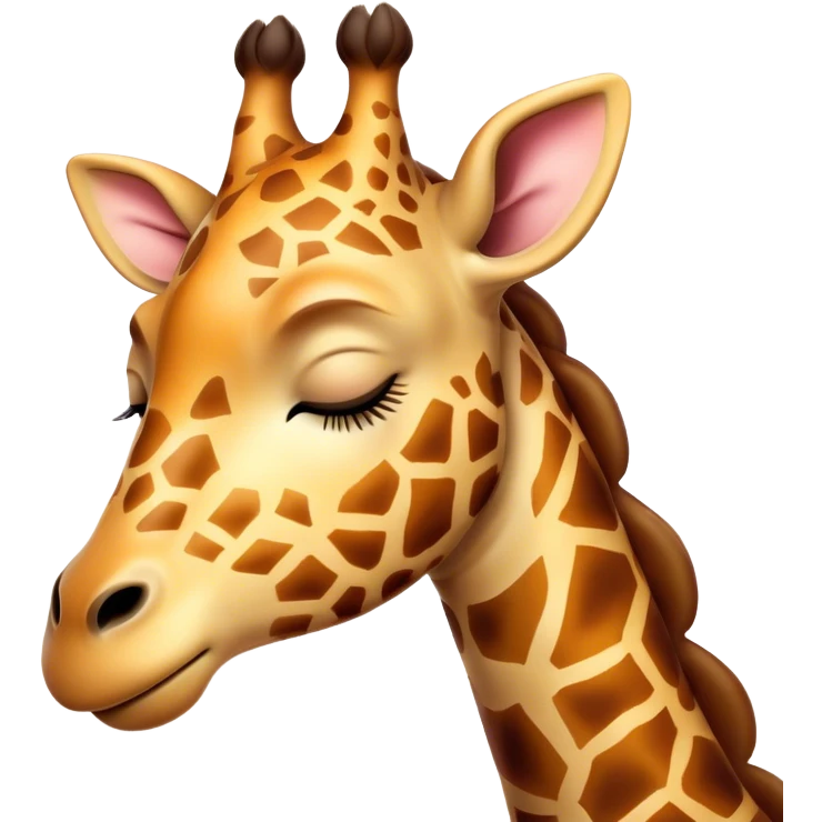 Meme-Worthy Cute Sleeping Giraffe Portrait Emoji, Head resting peacefully with a contented smile, showcasing a slender, elegant build and a luxuriously soft, patterned Fur, eyes shut in a serene, restful nap, Simplified yet hilariously adorable features, highly detailed, glowing with a soft, drowsy light, high shine, relaxed and utterly lovable, stylized with an air of playful laziness, bright and heartwarming, soft glowing outline, capturing the essence of a comically sleepy giraffe, so meme-worthy it feels like it could instantly become the next viral sensation of adorable slumber! emoji
