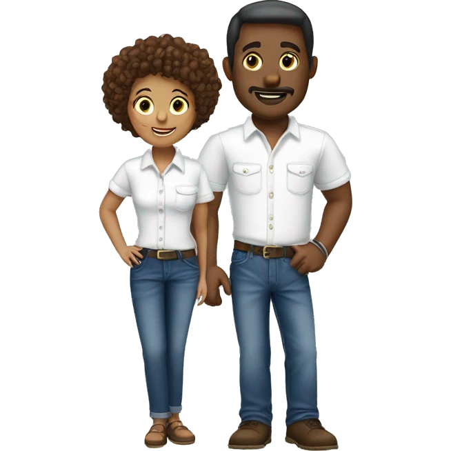 denim duo in white shirts for African American man and wife with 3 kids boy 10 years and girl 6 years and boy 1.5 years  emoji