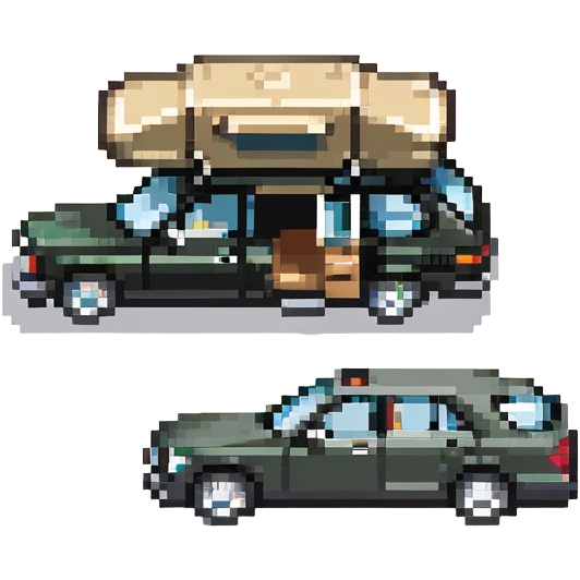 black Mercedes Benz car with roof tent emoji
