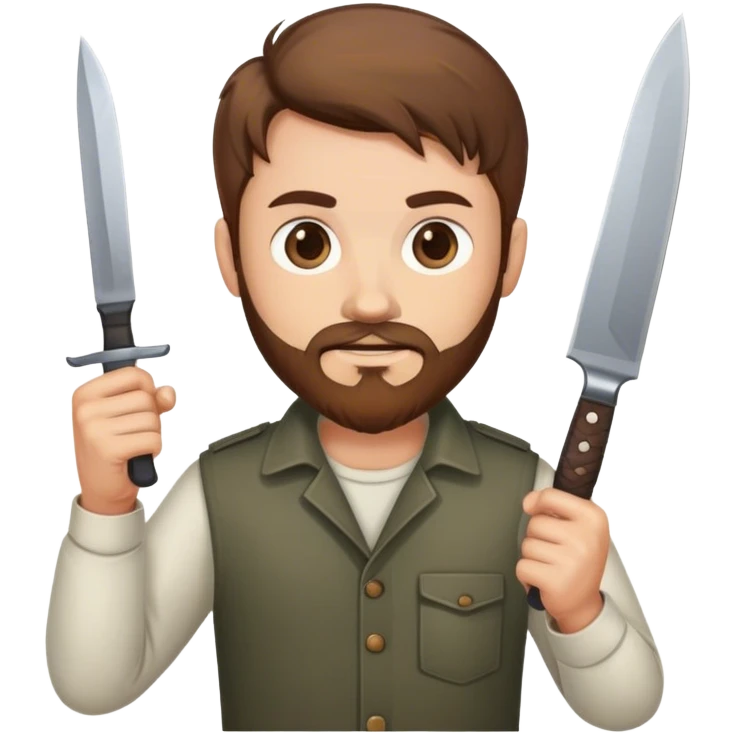 Men with brown hair a light beard and a knife in his hands emoji