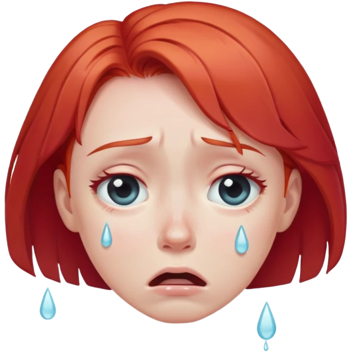 Crying face with red hair and with pastel color tears emoji