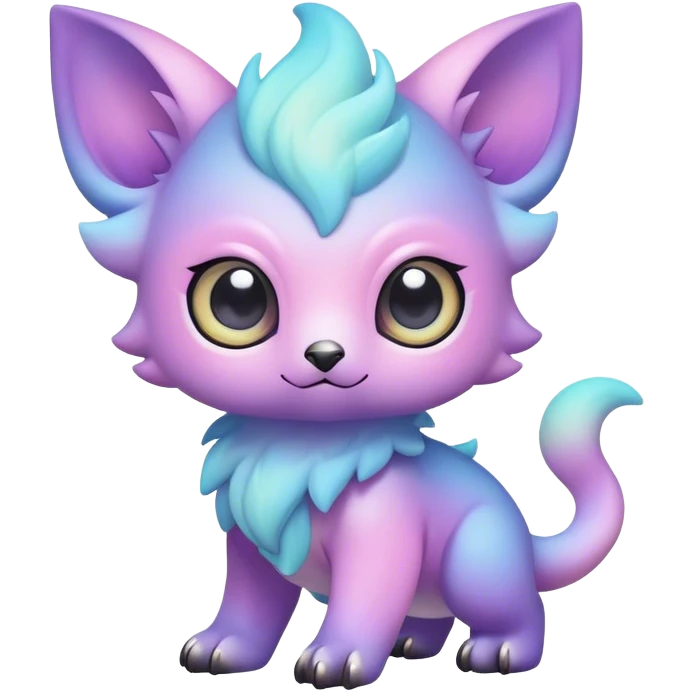 Cute cool colorful pastel nebula fantasy animal hybrid Fakemon full body, big eyes, adorable kawaii emoji