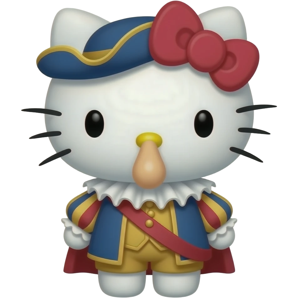hello kitty disfrazado de Cyrano de bergerac ponle una nariz muy larga emoji