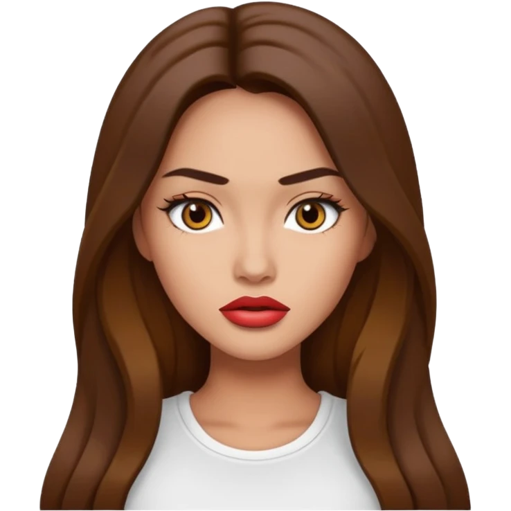 fashion model emoji, tan skin, monolid eyes, full lips, long hair, white top, inspired by Megan Fox emoji