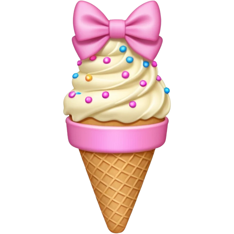 Vanilla ice cream cone with sprinkles and pink bow emoji