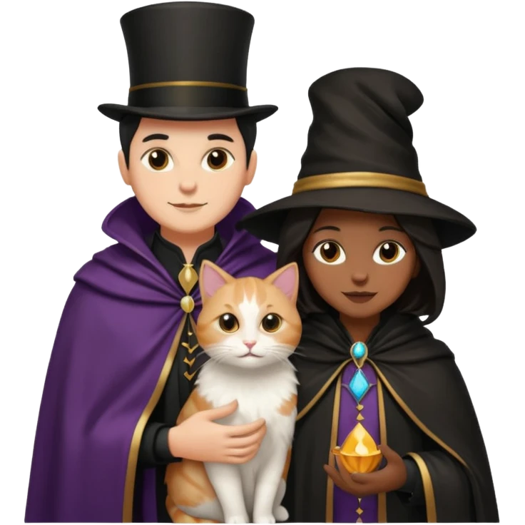 magician couple and their pet cat emoji