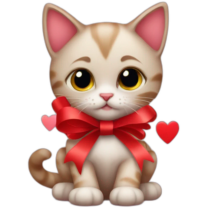 kitten with red valentines ribbon emoji