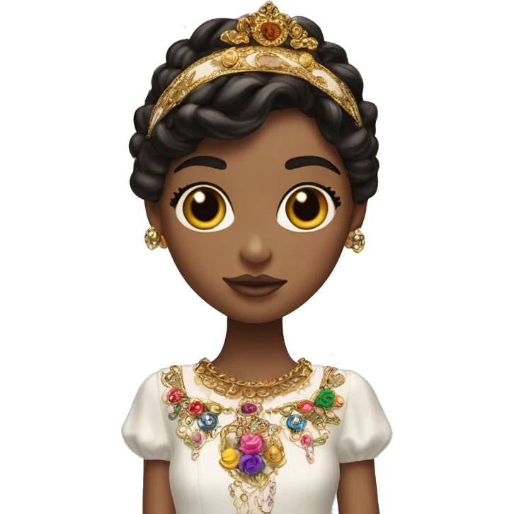 Dolce and Gabbana Italian model with dark hair and headband with colourful ornament and golden detais  emoji