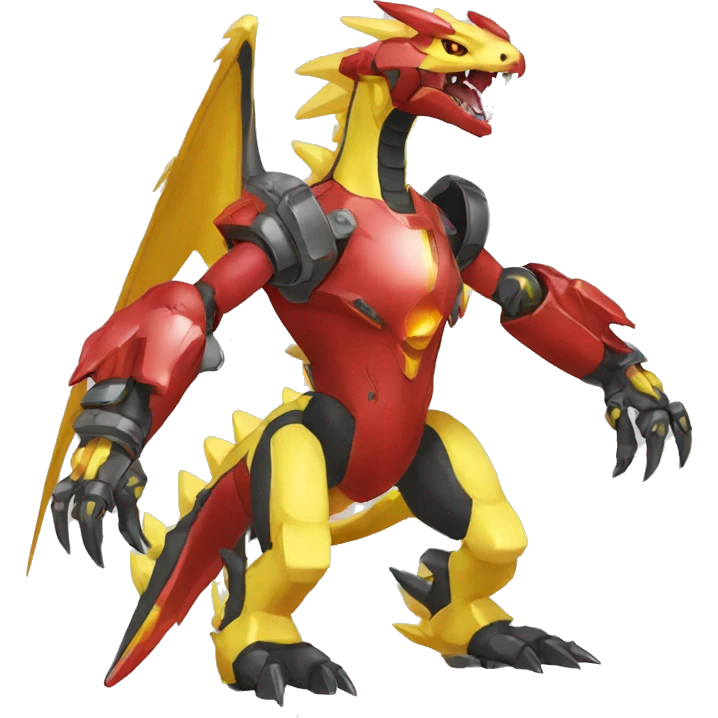  Edgy Red Yellow Shiny Digimon-Fakemon-Reptile-Dragon-Mecha full body emoji