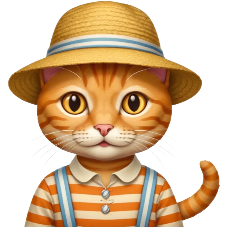 cat wearing gondolier striped shirt and hat emoji