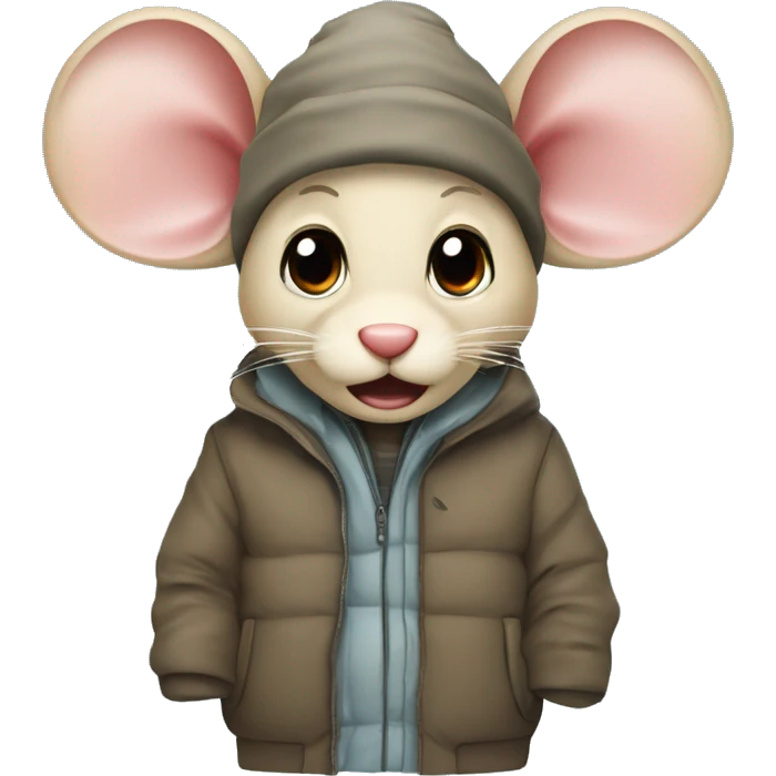I want you to generate the following inside an icecube like it has been frozen: a boy mouse wearing a parka emoji