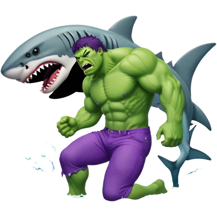 The Hulk getting eaten by a big shark emoji