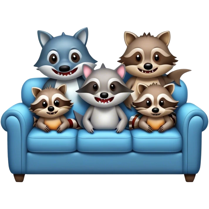 A shark and three raccoons on the couch emoji