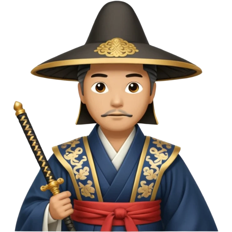 Samurai lord, Elegant noble in long robes with tall hat, holding a scroll of orders. emoji