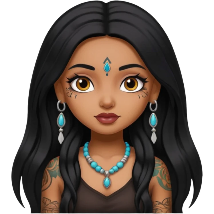 an ios genmoji for a pretty bratz indian girl with black long hair  tattooed, beautiful girl emoji