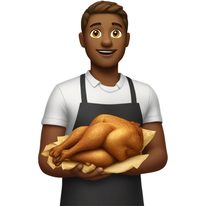 fast food worker holding a chicken leg emoji
