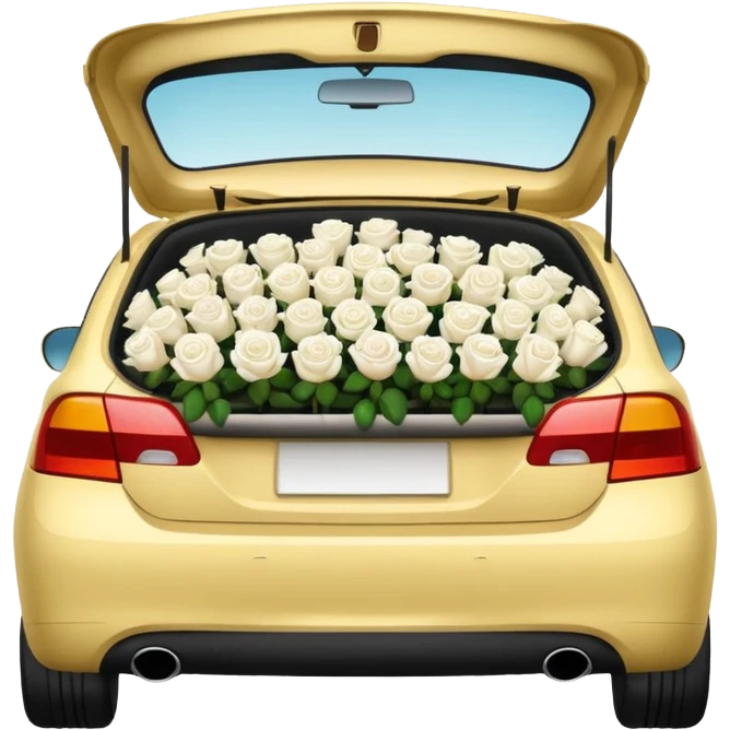 side view of car, trunk filled with white roses, emoji style emoji